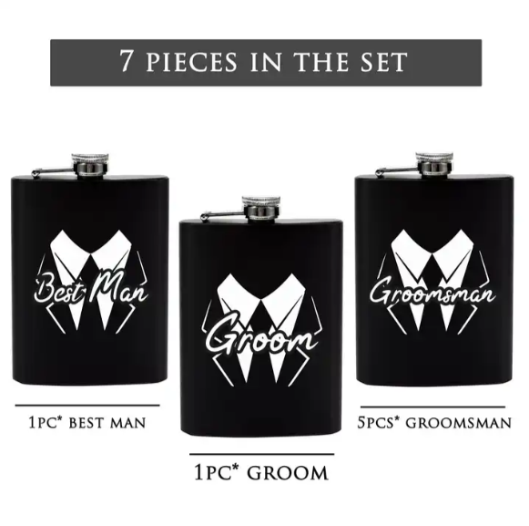 BachPartyGifts 6 OZ stainless steel hip flask set